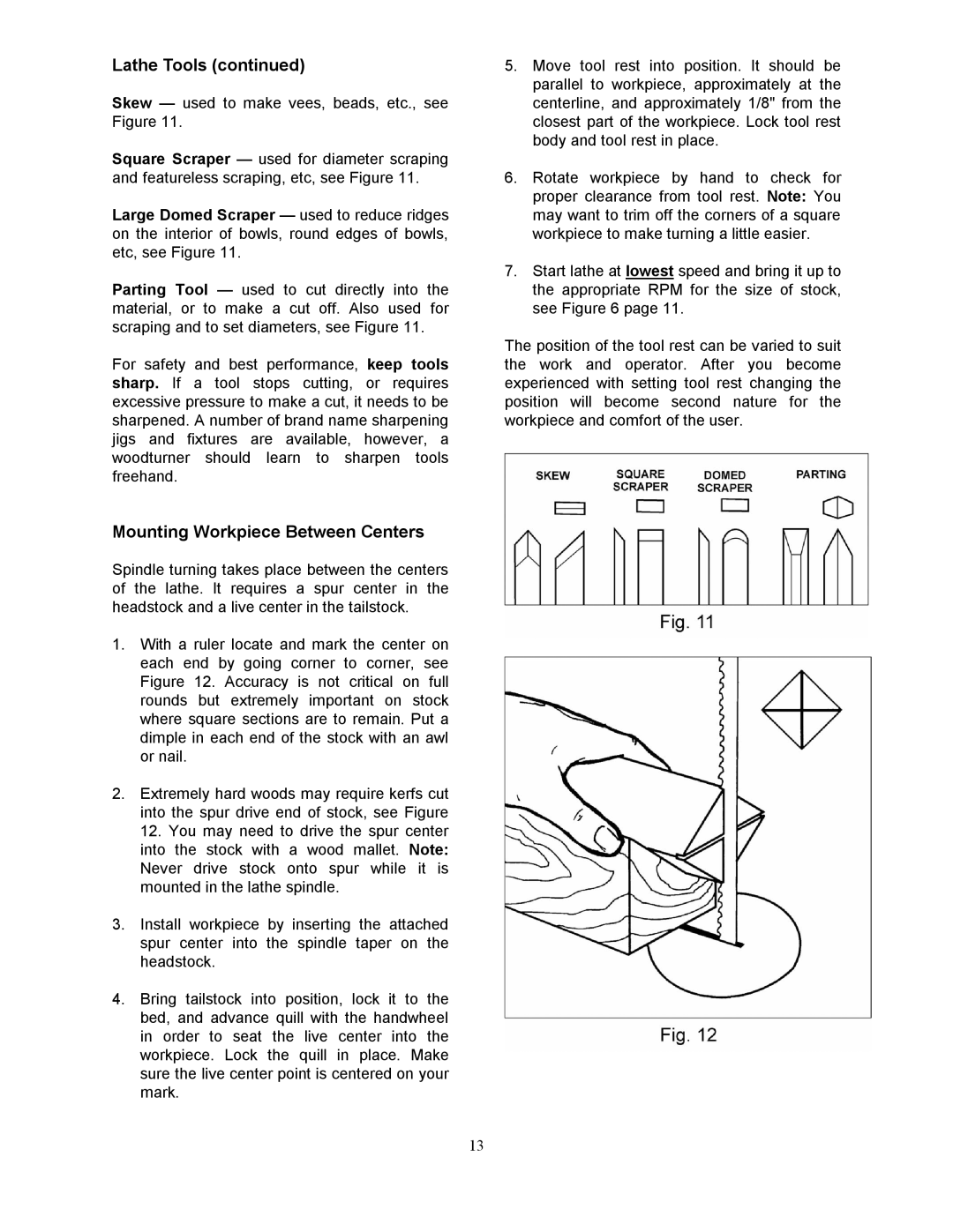 Jet Tools JWL-1442VS operating instructions Mounting Workpiece Between Centers 