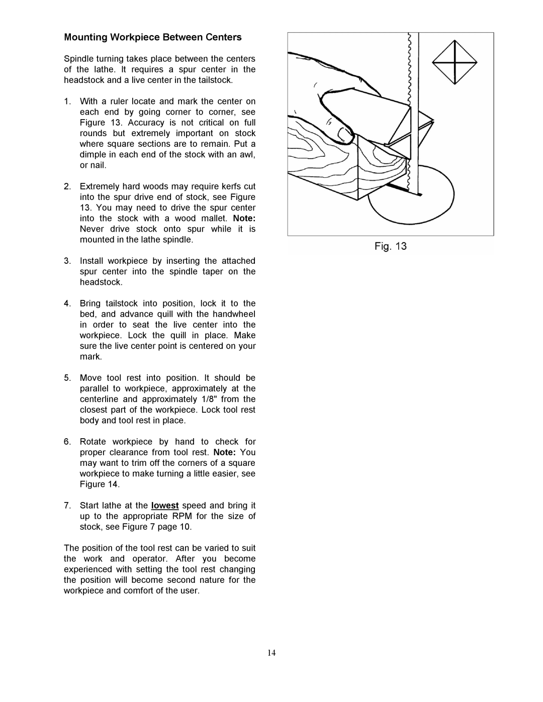 Jet Tools JWL-1642EVS-2 operating instructions Mounting Workpiece Between Centers 