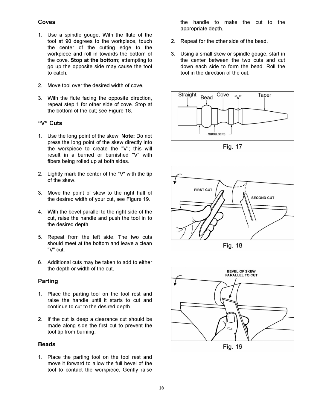 Jet Tools JWL-1642EVS-2 operating instructions Coves, Cuts, Parting, Beads 