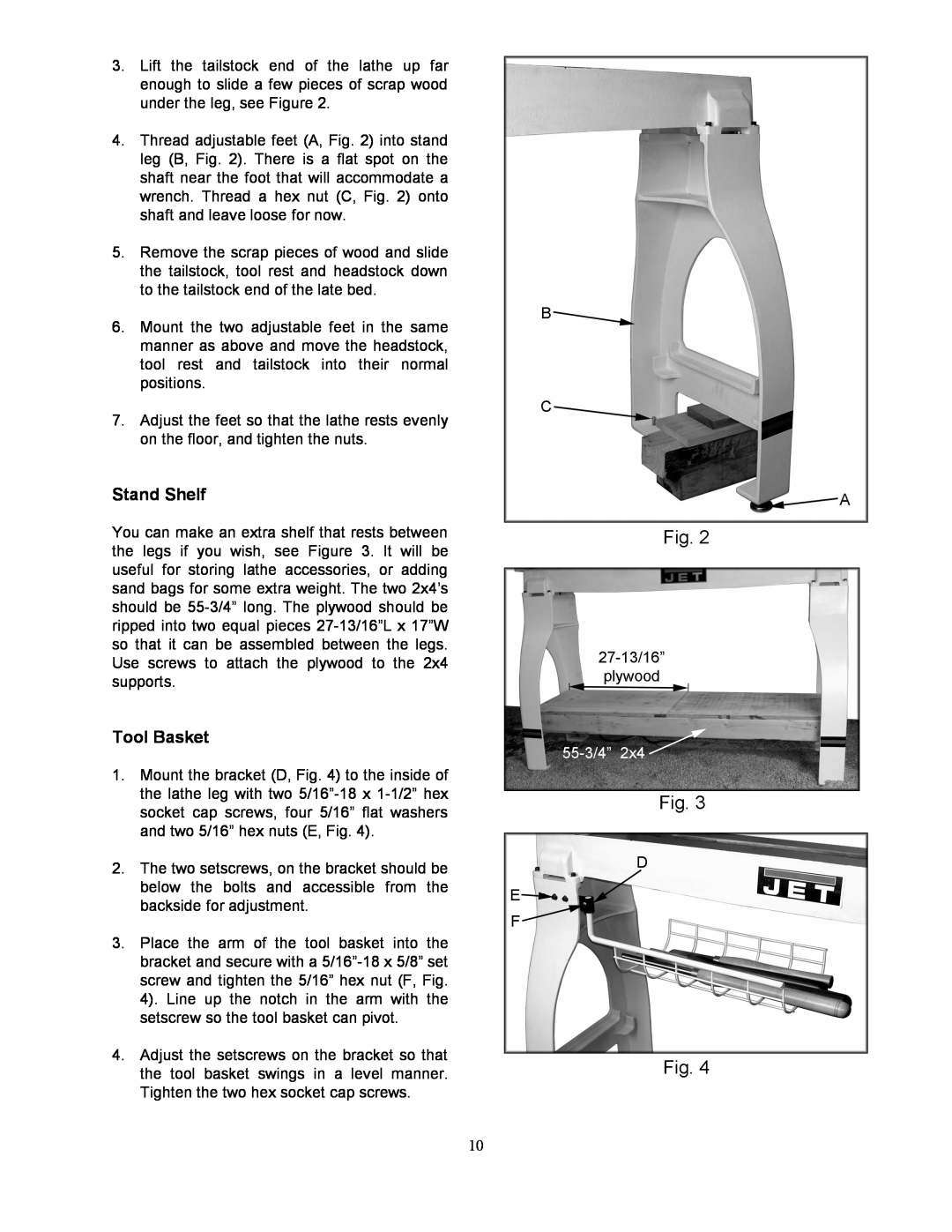 Jet Tools JWL-1642EVS-2 operating instructions Stand Shelf, Tool Basket 