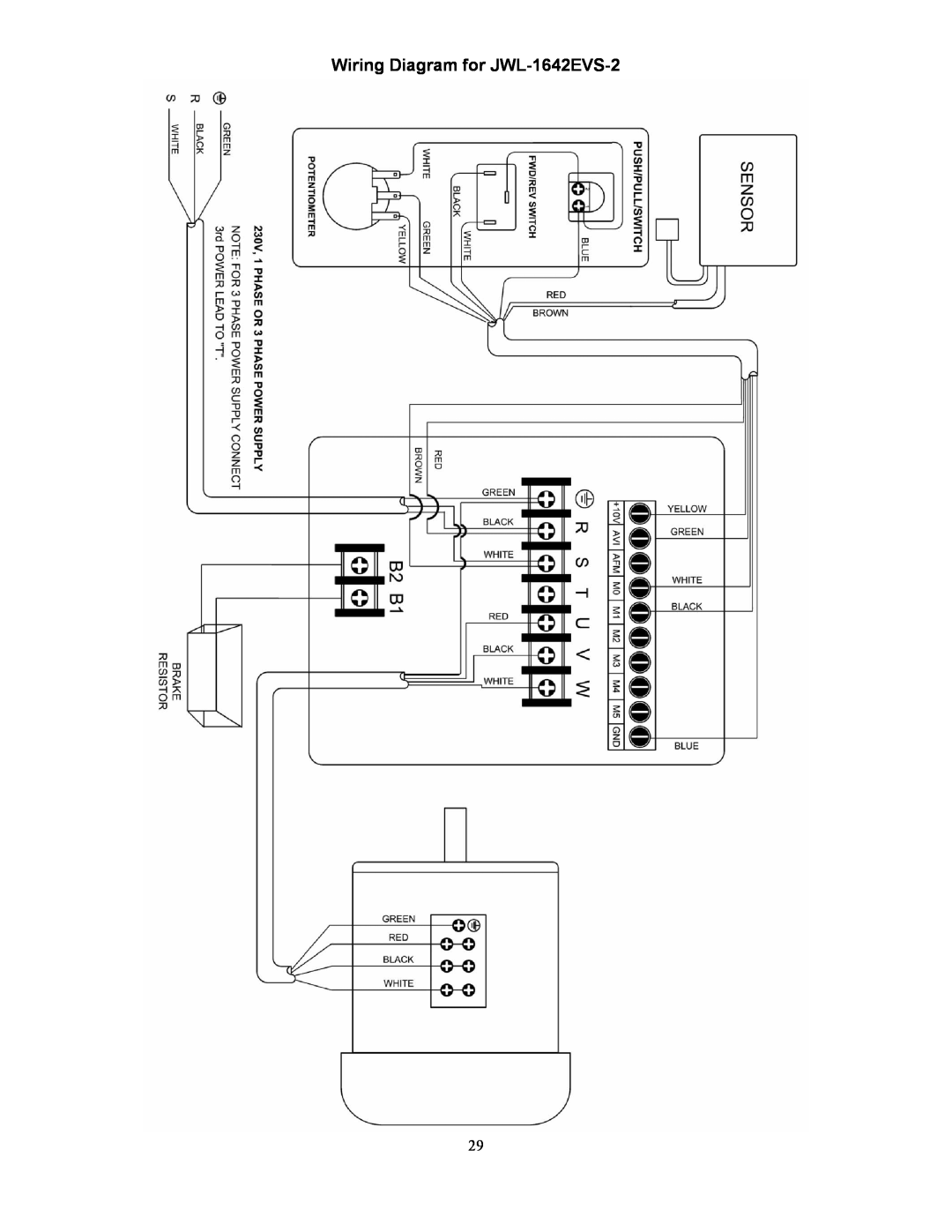 Jet Tools operating instructions Wiring Diagram for JWL-1642EVS-2 