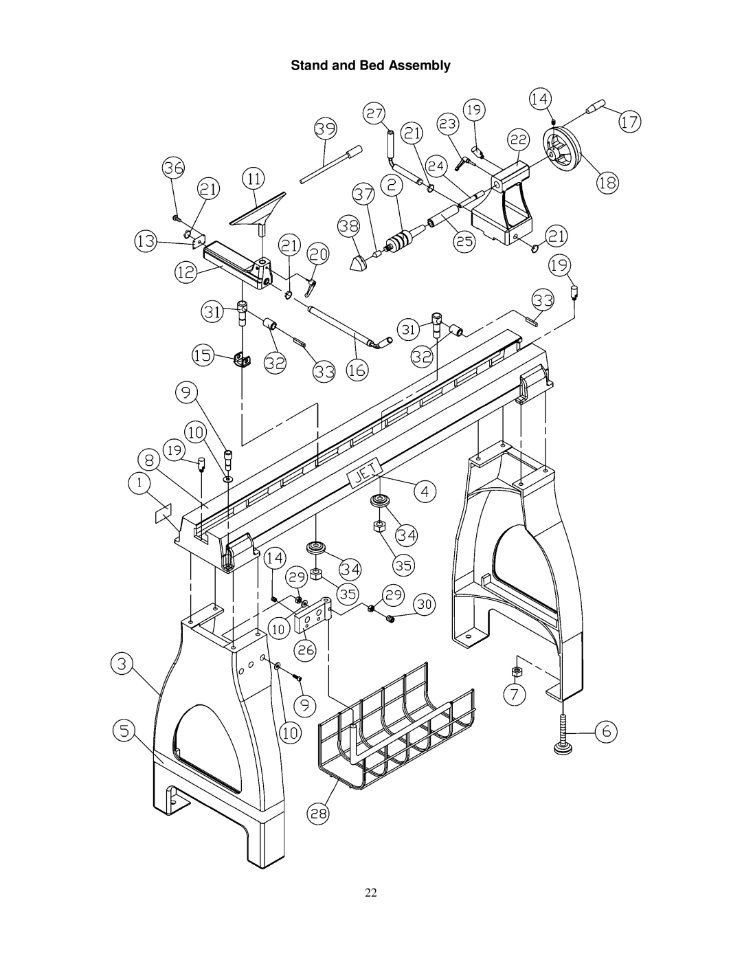 Jet Tools JWL-1642EVS owner manual Stand and Bed Assembly 