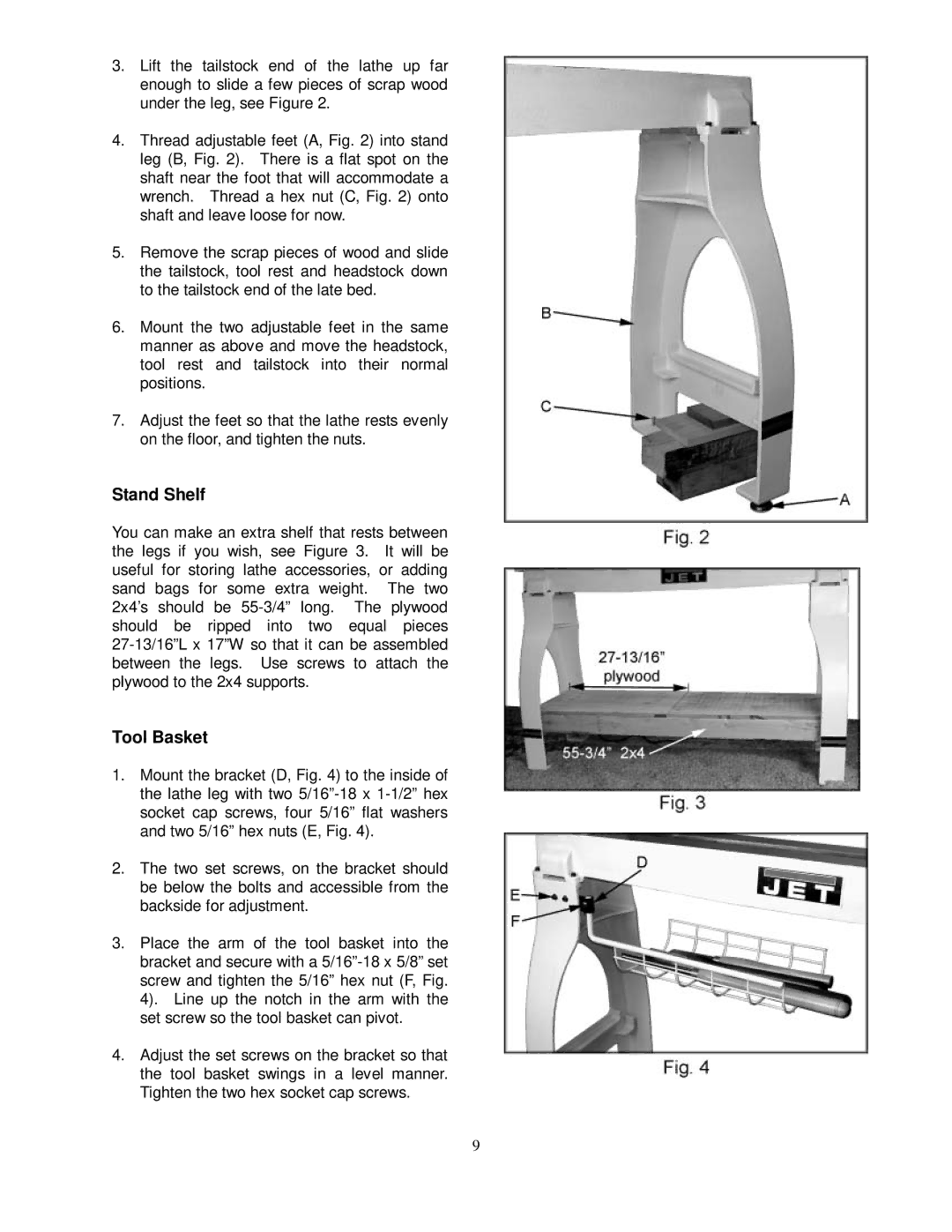 Jet Tools JWL-1642EVS owner manual Stand Shelf, Tool Basket 