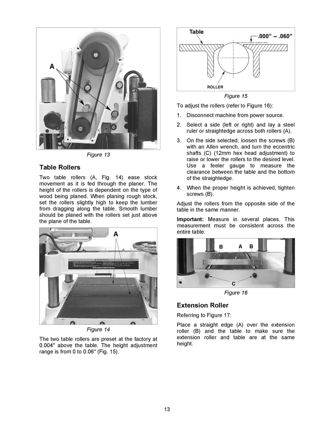 Jet Tools JWP-16OS owner manual Table Rollers, Extension Roller 