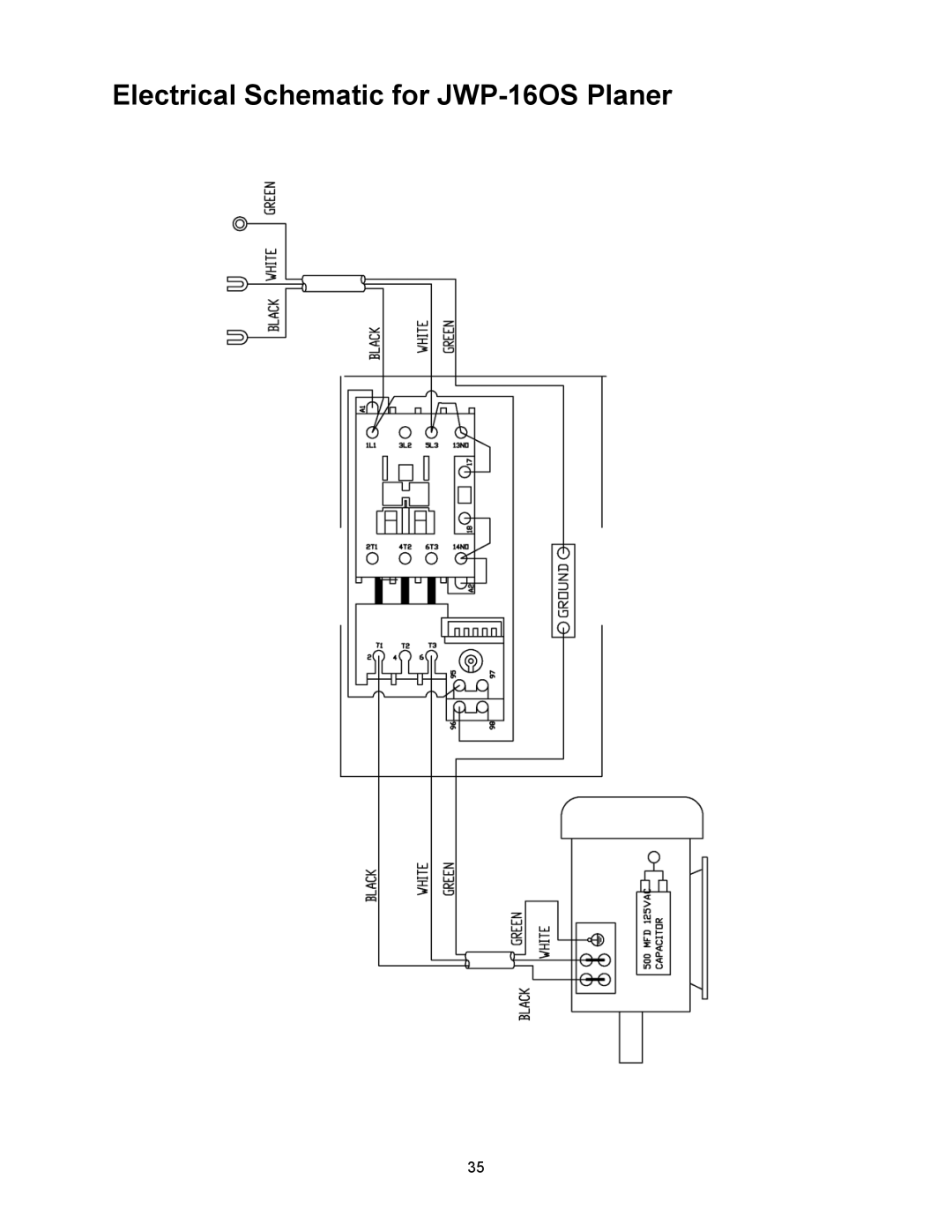 Jet Tools owner manual Electrical Schematic for JWP-16OS Planer 