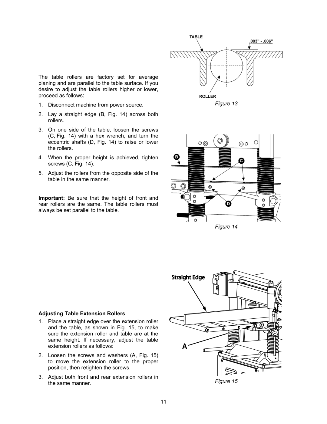 Jet Tools JWP-208 operating instructions Adjusting Table Extension Rollers 