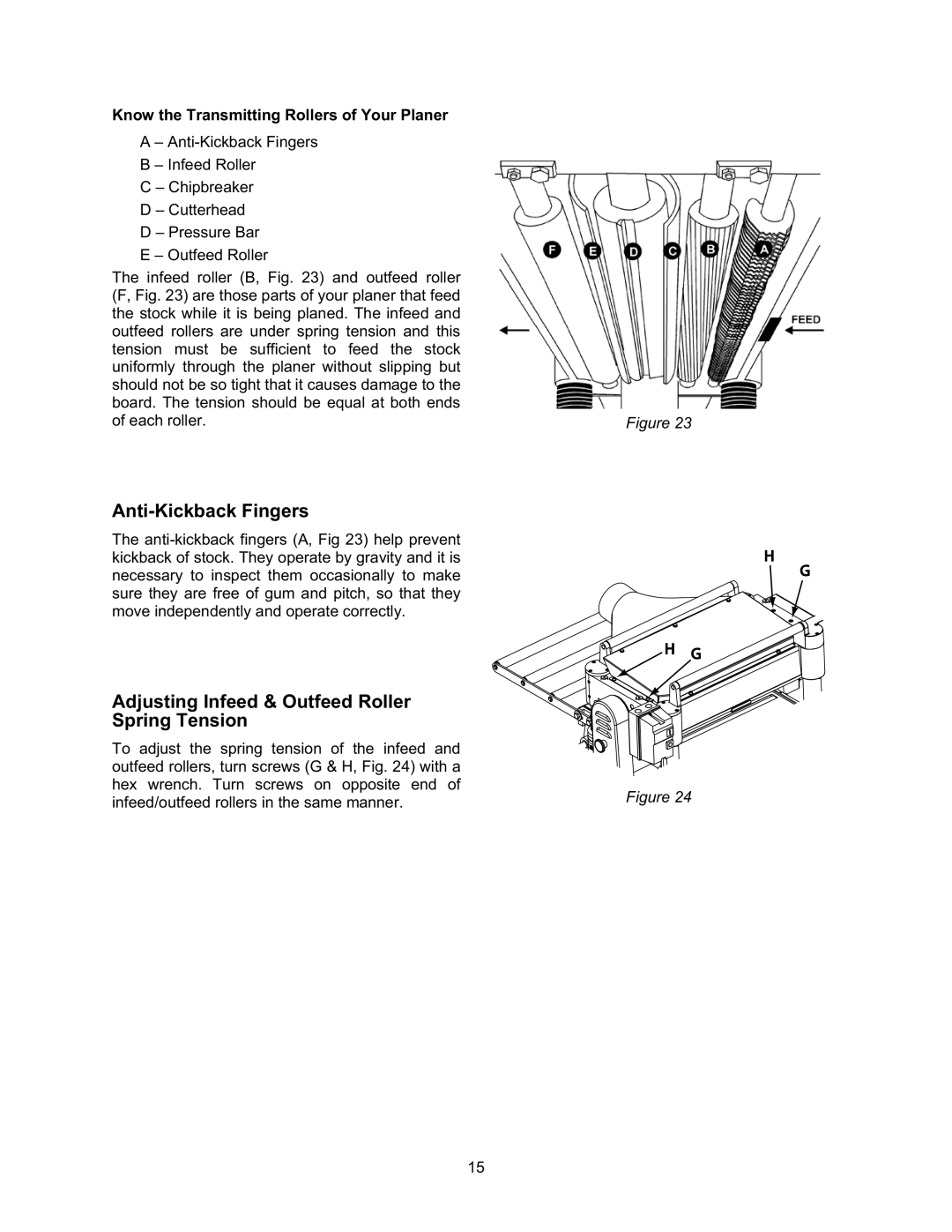 Jet Tools JWP-208 operating instructions Anti-Kickback Fingers, Adjusting Infeed & Outfeed Roller Spring Tension 