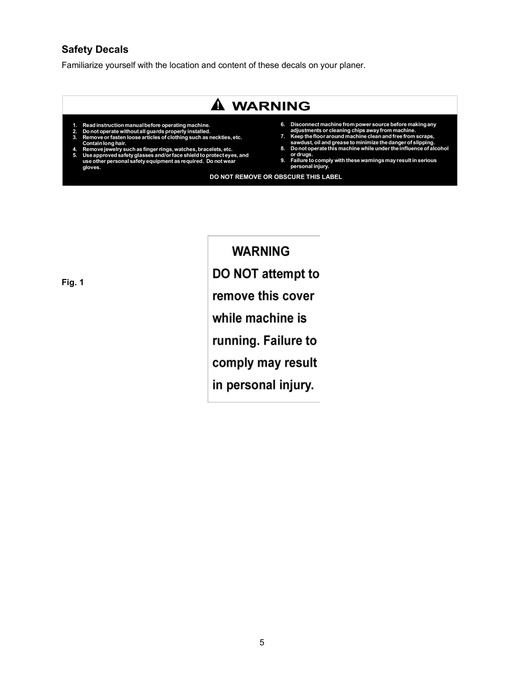 Jet Tools JWP-208 operating instructions Safety Decals 