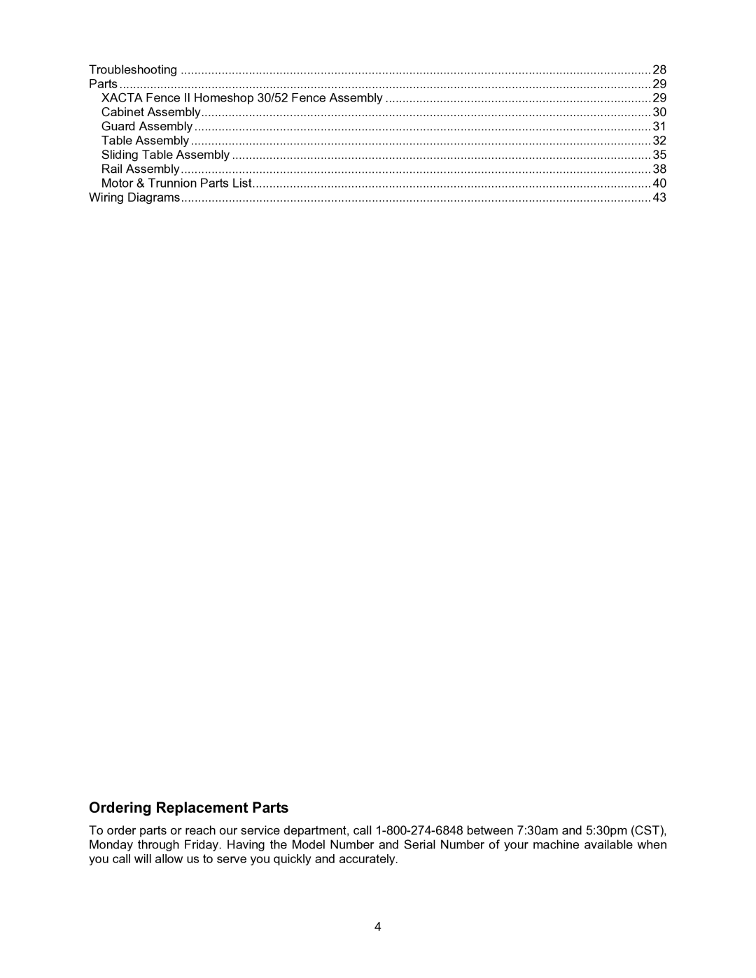 Jet Tools JWSS-10CS operating instructions Ordering Replacement Parts 