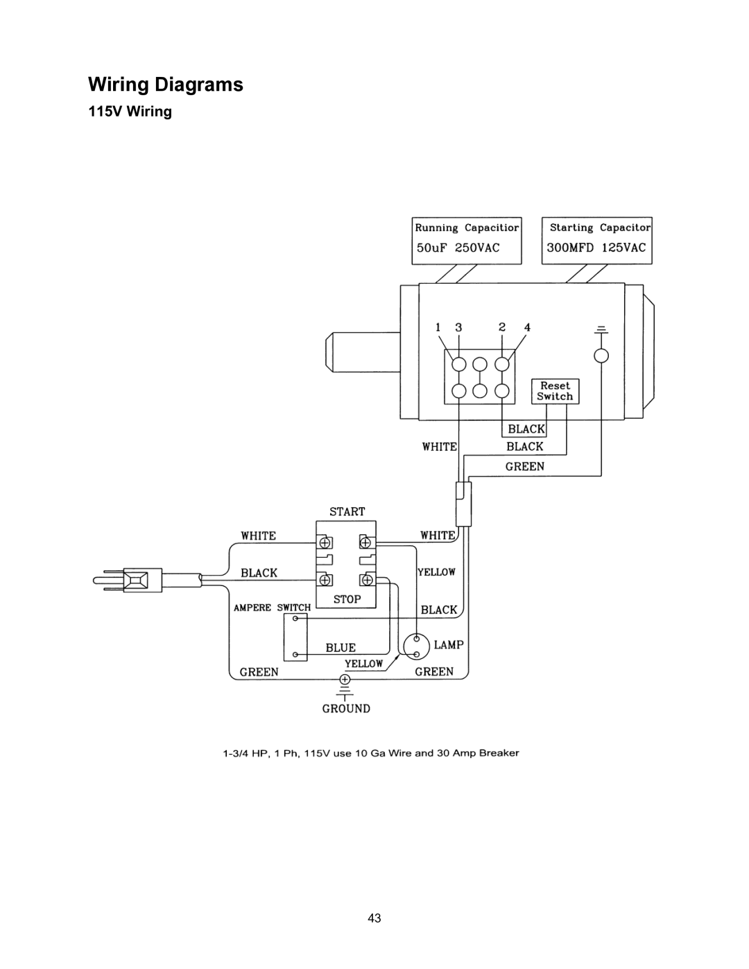 Jet Tools JWSS-10CS operating instructions Wiring Diagrams, 115V Wiring 