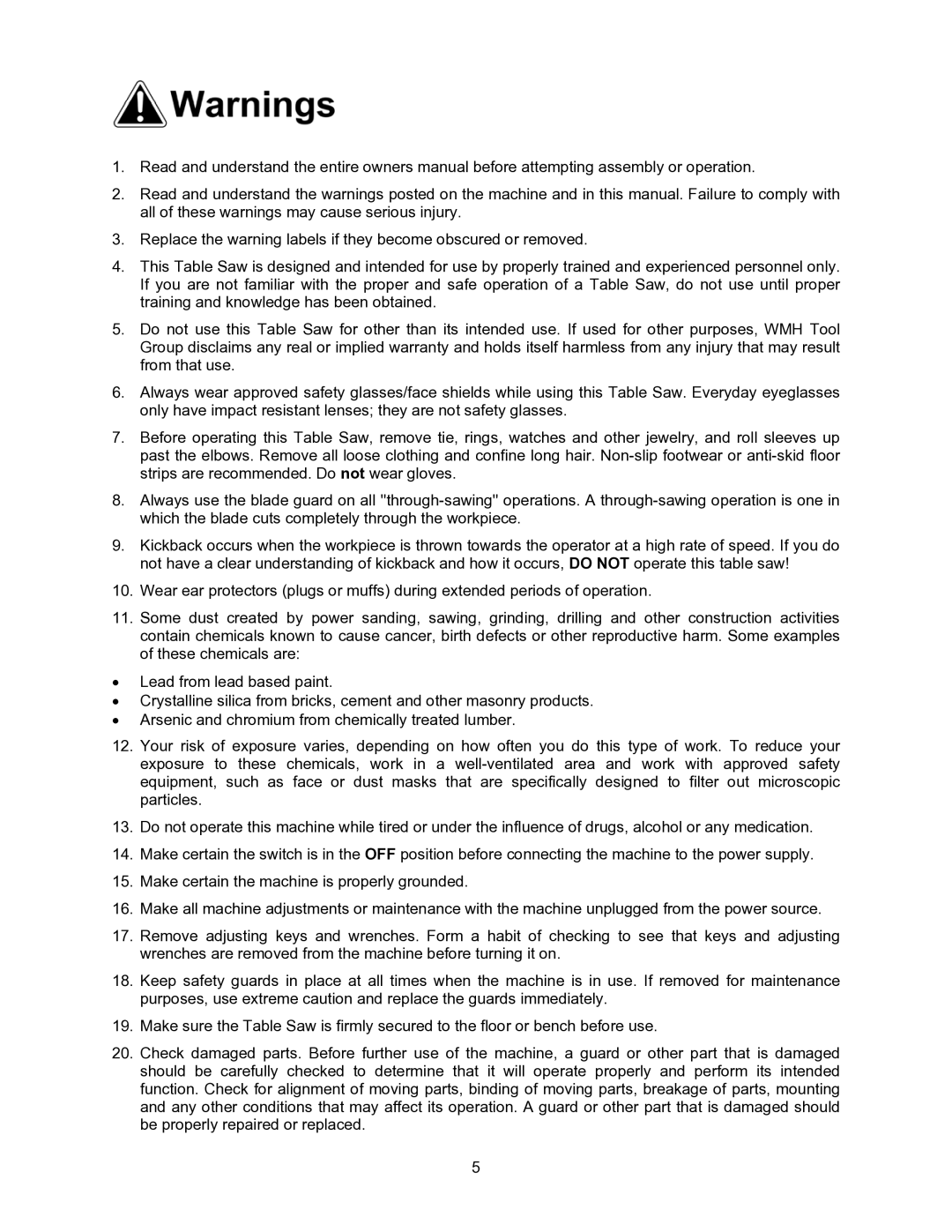 Jet Tools JWSS-10CS operating instructions 