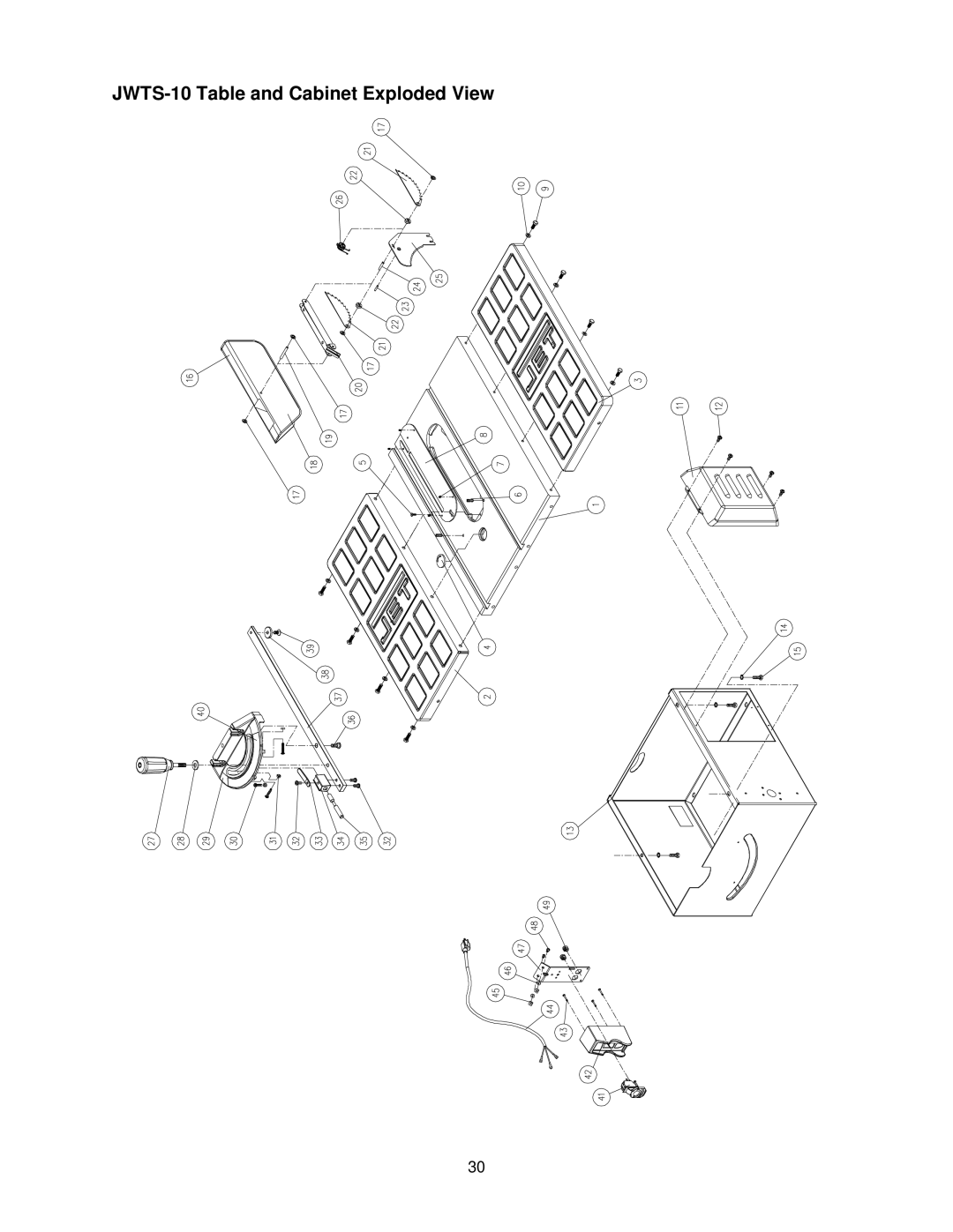 Jet Tools operating instructions JWTS-10 Table and Cabinet Exploded View 