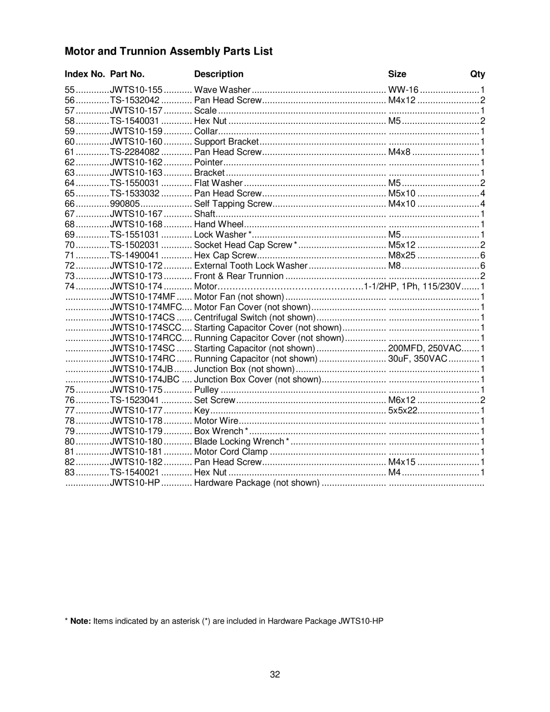 Jet Tools JWTS-10 operating instructions JWTS10-HP 