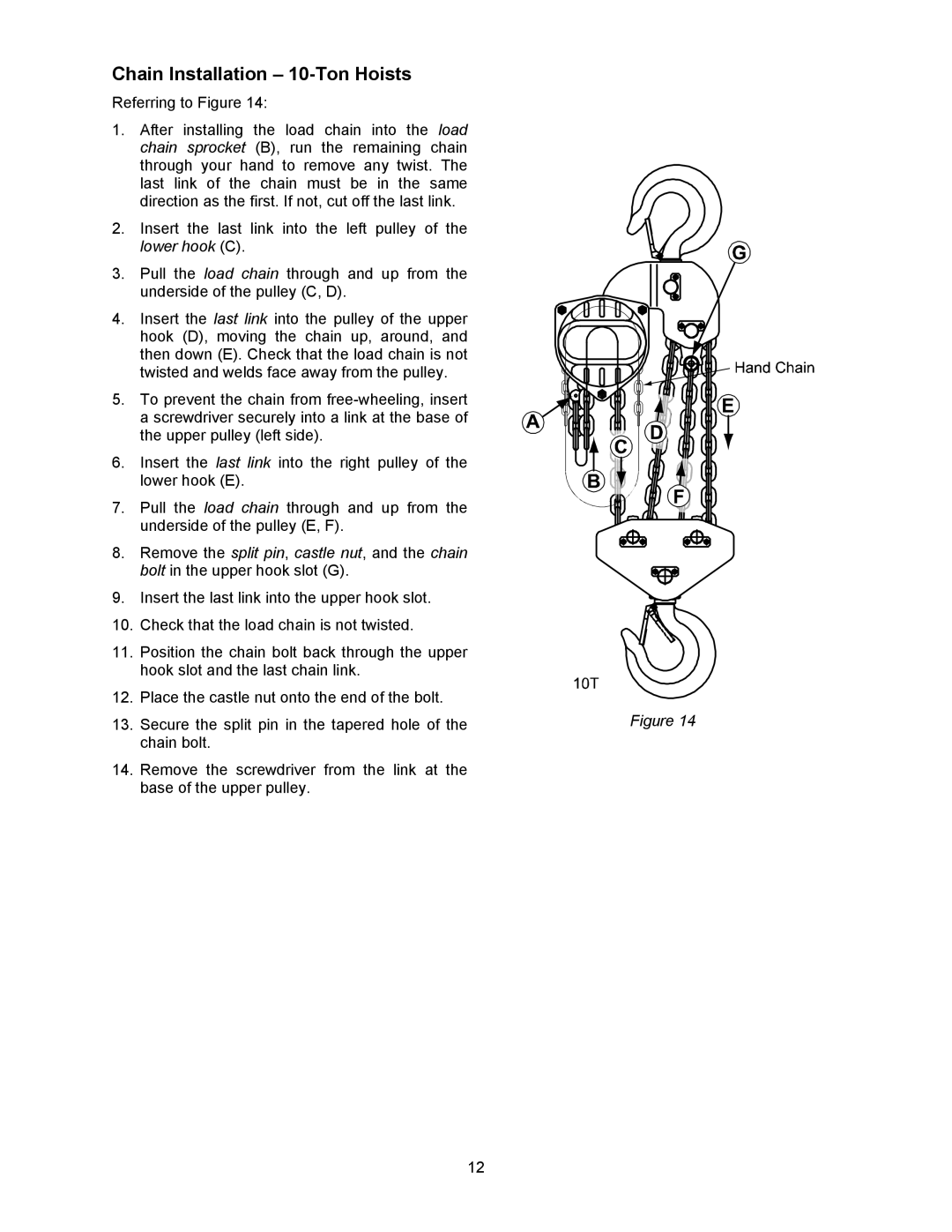 Jet Tools M-121704 operating instructions Chain Installation 10-Ton Hoists 