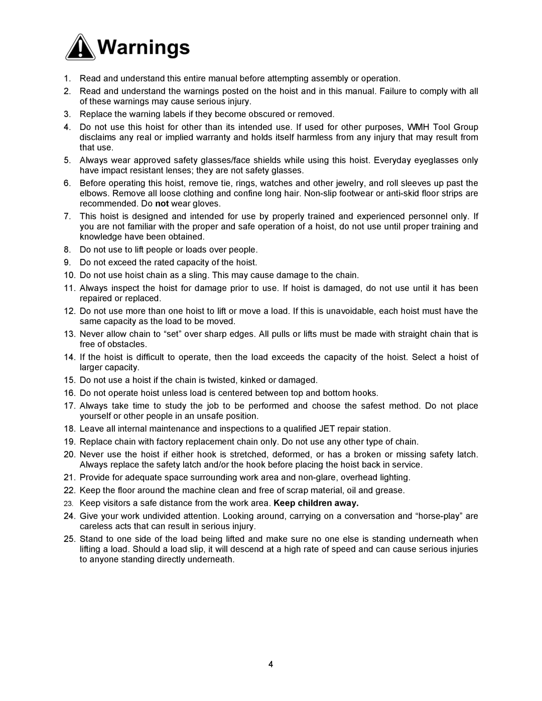 Jet Tools M-121704 operating instructions 