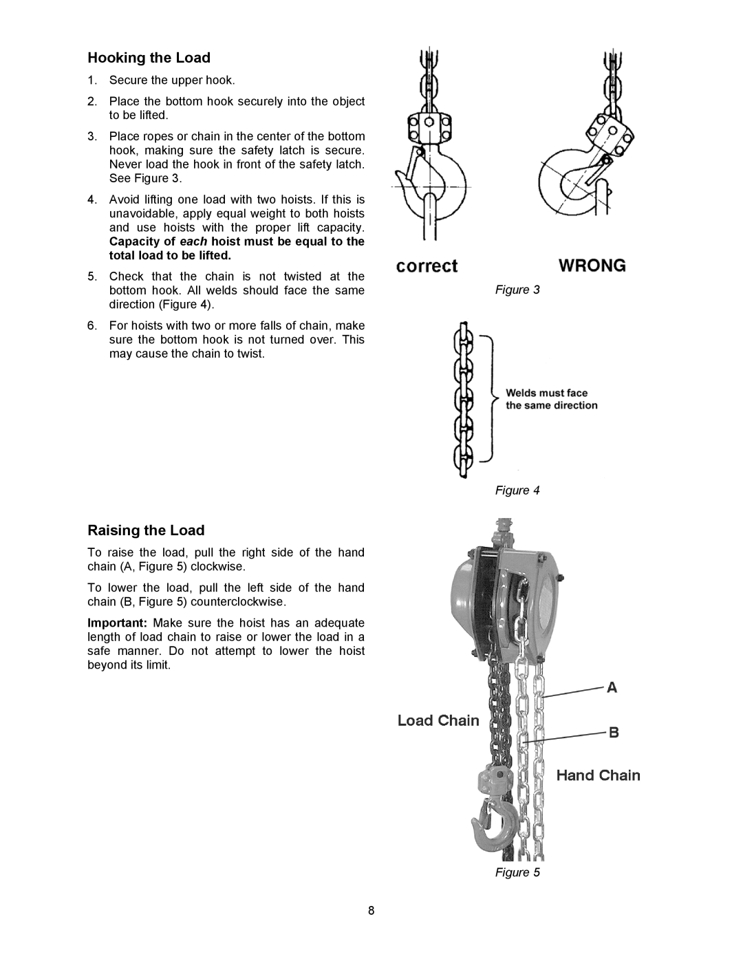 Jet Tools M-121704 operating instructions Hooking the Load, Raising the Load 