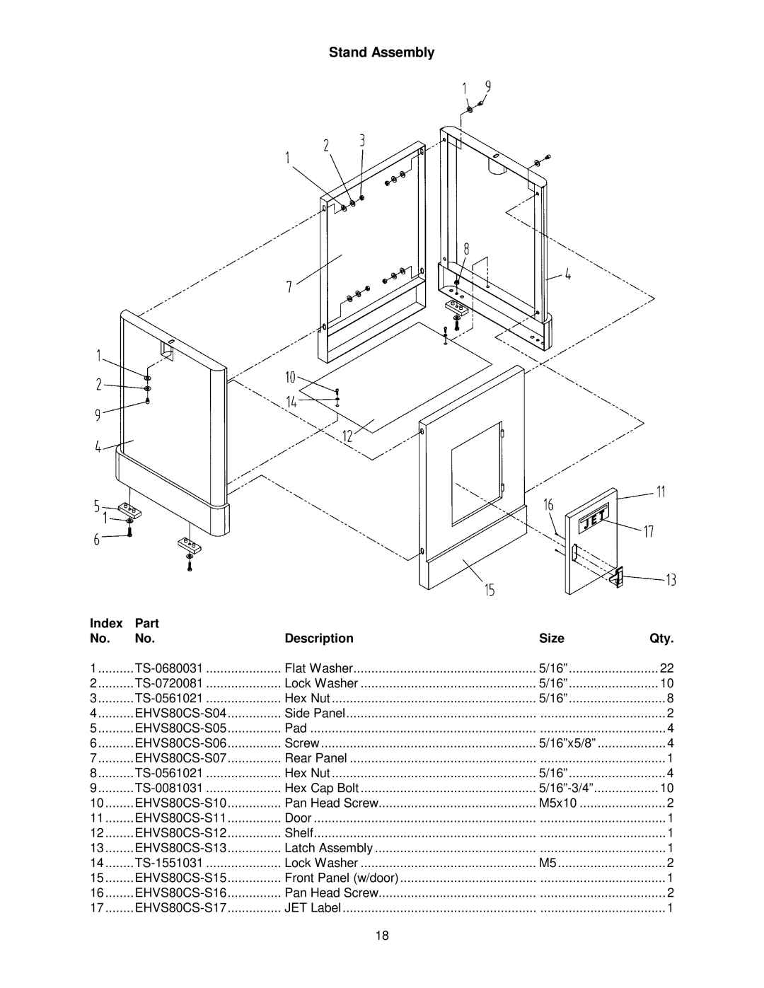 Jet Tools M-708448 owner manual Stand Assembly 