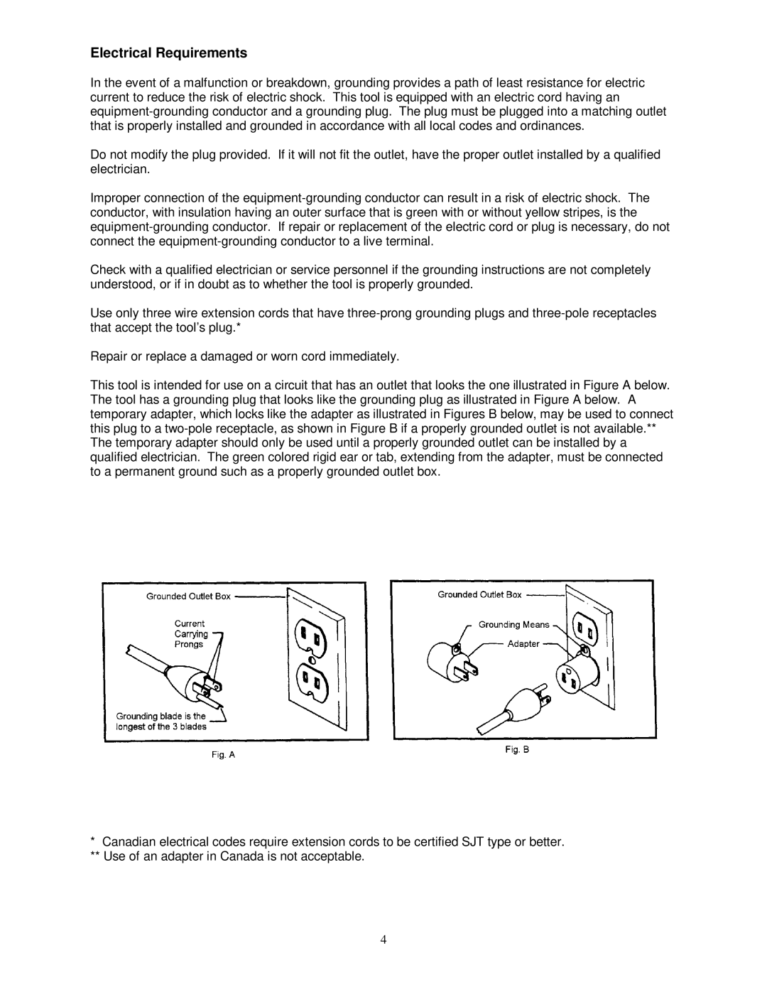 Jet Tools M-708620, AFS-1000B owner manual Electrical Requirements 