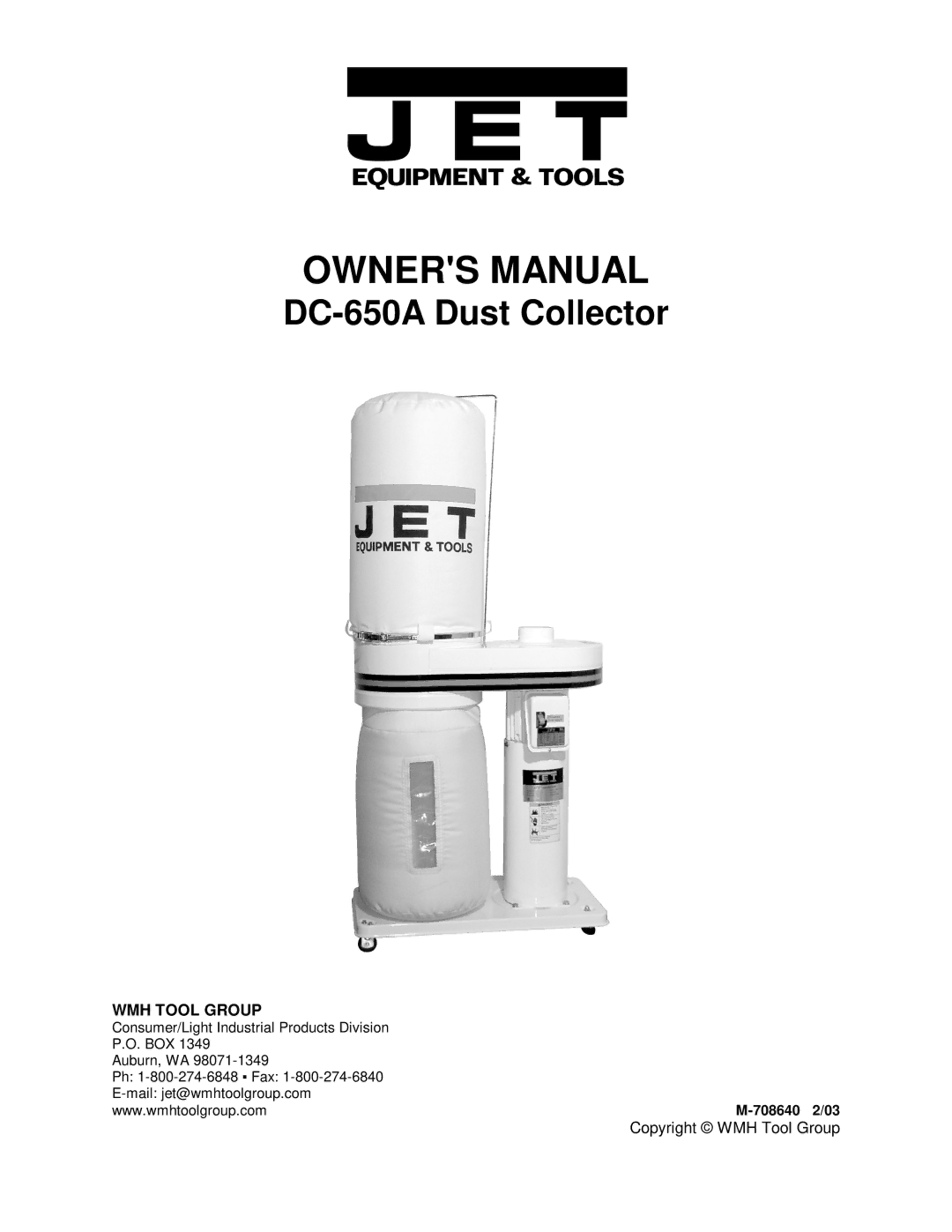 Jet Tools M-708640 owner manual DC-650A Dust Collector 