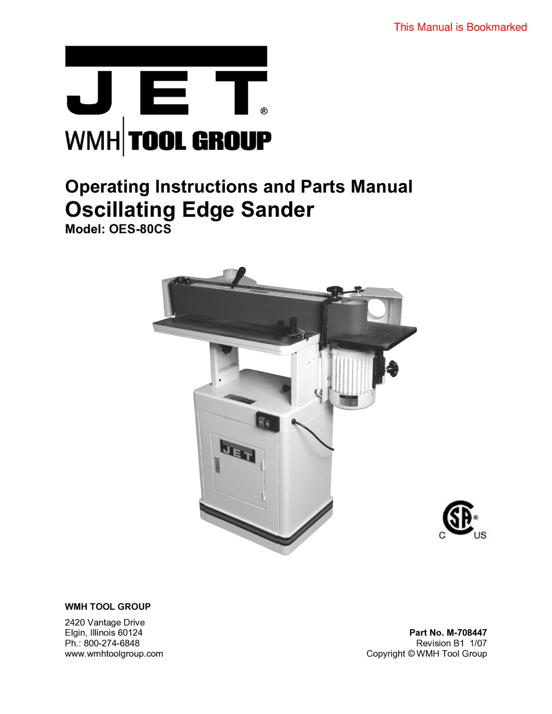 Jet Tools OES-80CS operating instructions Oscillating Edge Sander 