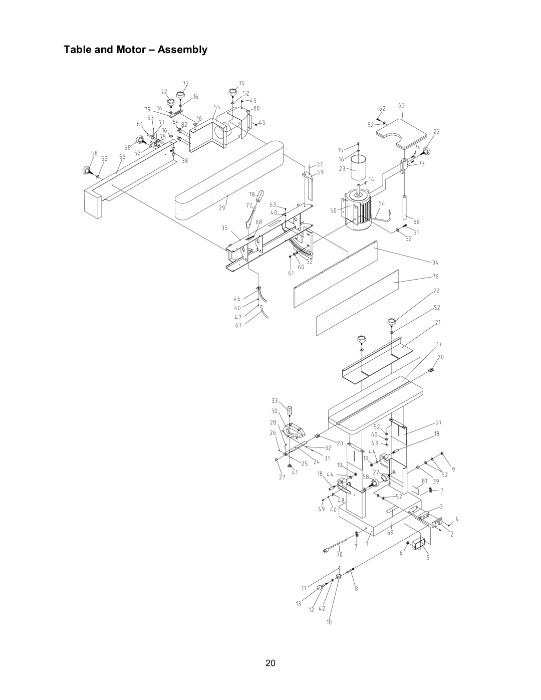 Jet Tools OES-80CS operating instructions Table and Motor Assembly 