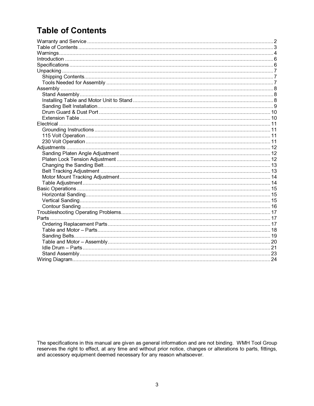 Jet Tools OES-80CS operating instructions Table of Contents 