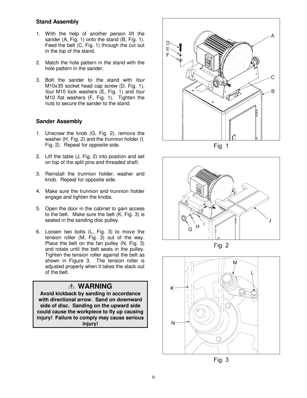 Jet Tools PDS-12CS owner manual Stand Assembly, Sander Assembly 