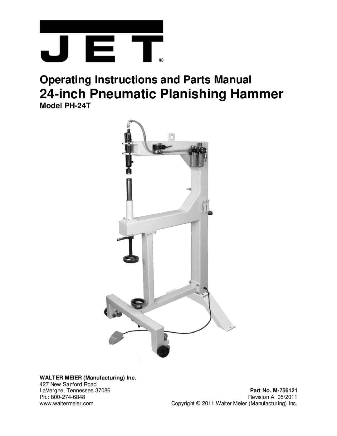 Jet Tools PH-24T operating instructions Inch Pneumatic Planishing Hammer 