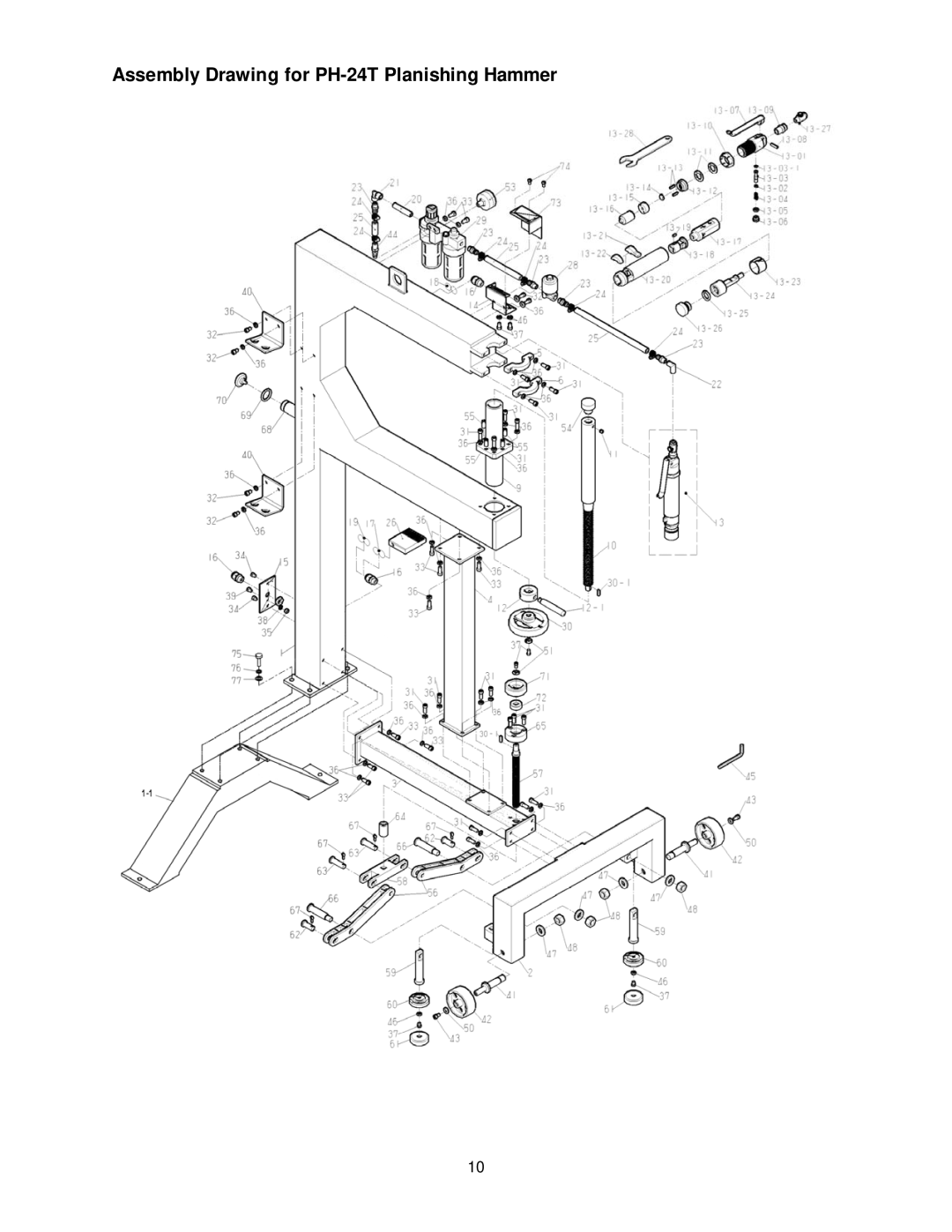 Jet Tools operating instructions Assembly Drawing for PH-24T Planishing Hammer 