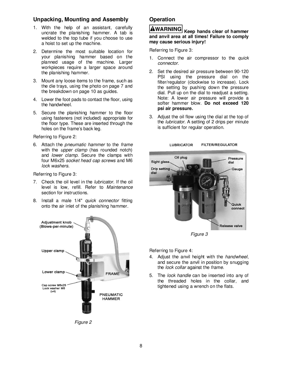 Jet Tools PH-24T operating instructions Unpacking, Mounting and Assembly, Operation 