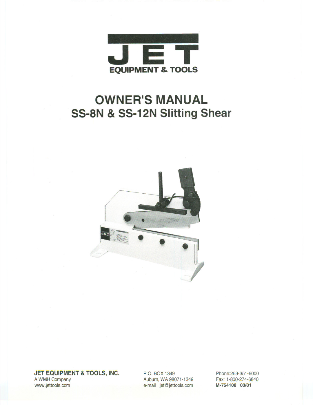 Jet Tools SS-12N, SS-8N manual Jet 