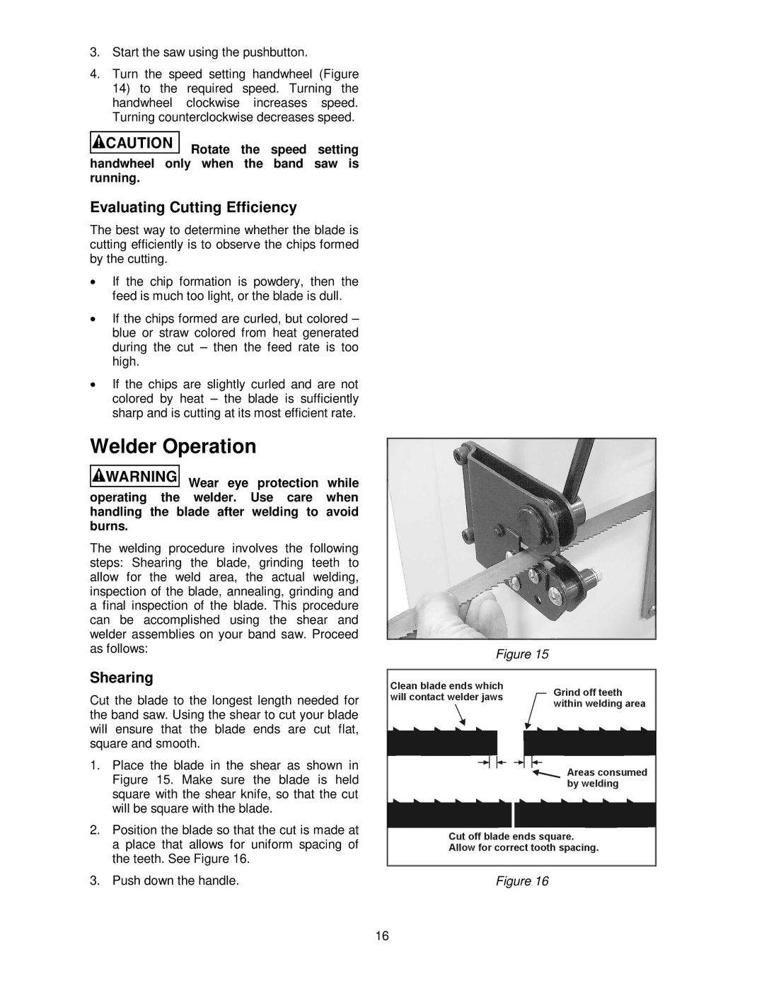 Jet Tools VBS-3612 operating instructions Welder Operation, Evaluating Cutting Efficiency, Shearing 