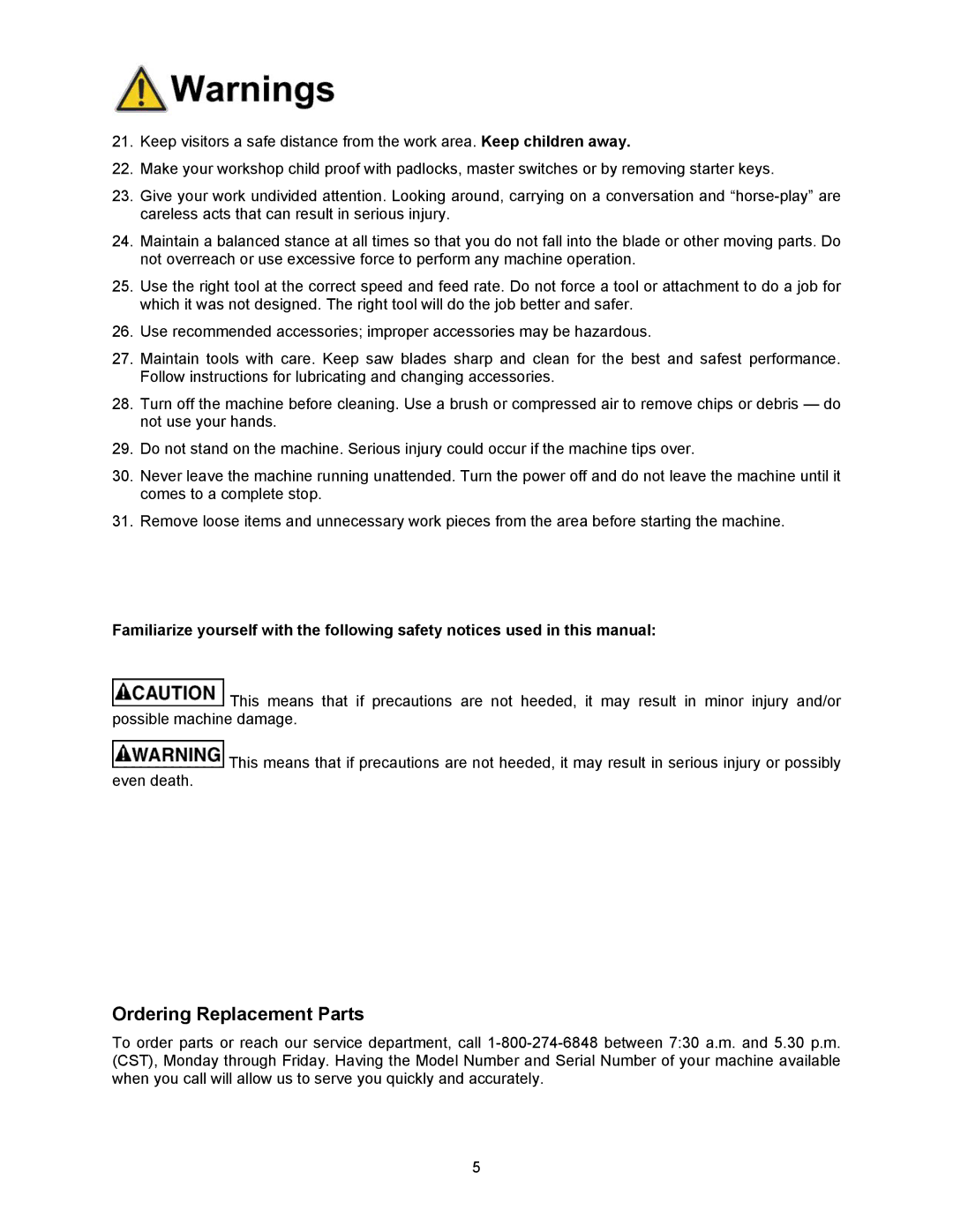 Jet Tools XACTA owner manual Ordering Replacement Parts 