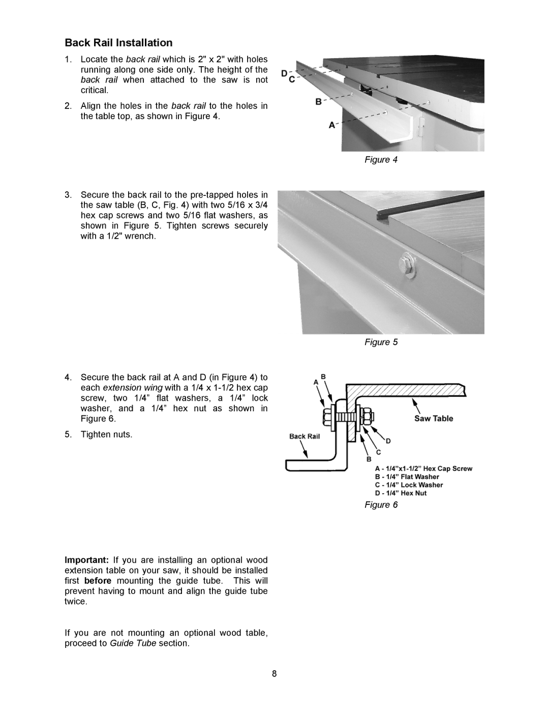 Jet Tools XACTA owner manual Back Rail Installation 