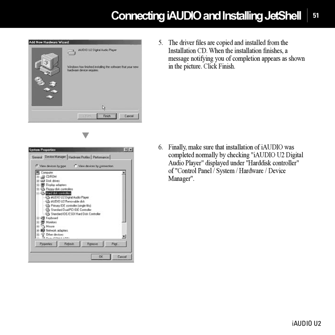 JetAudio iAUDIO U2 manual ConnectingiAUDIOandInstallingJetShell 