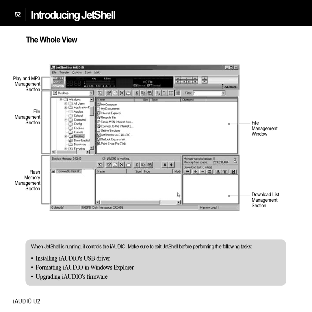 JetAudio iAUDIO U2 manual IntroducingJetShell, Whole View 