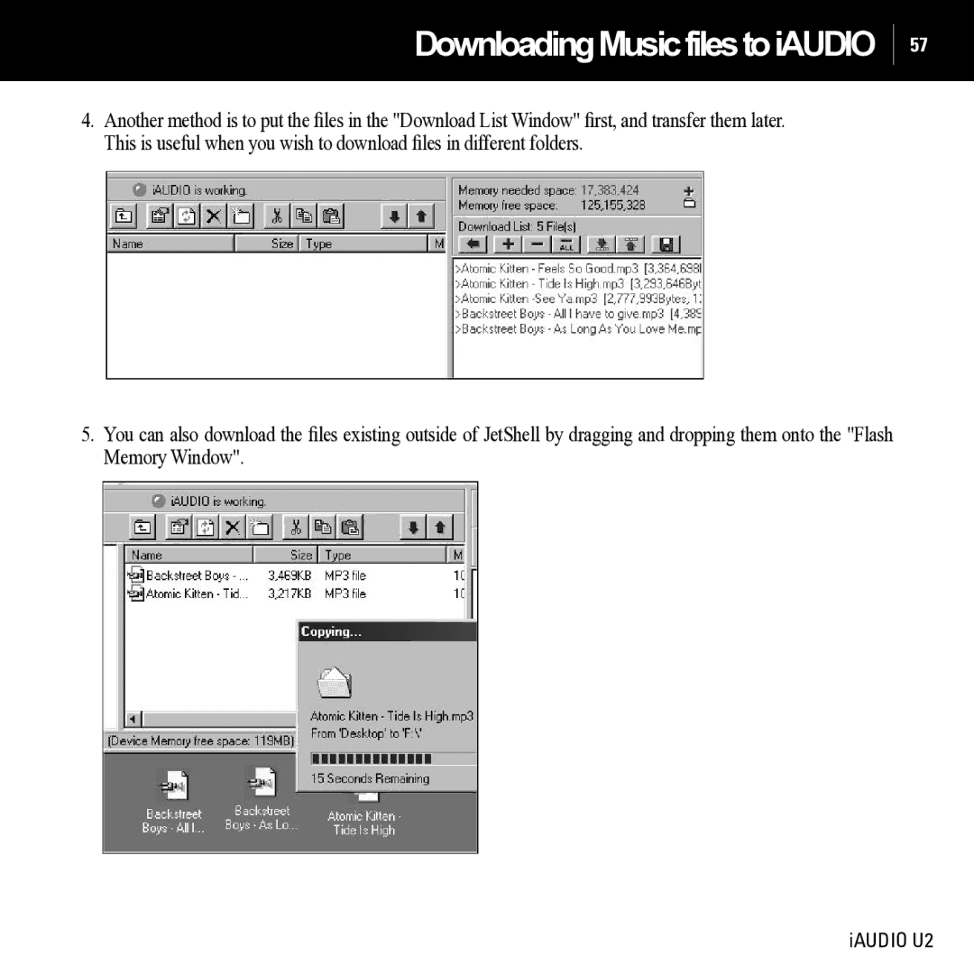 JetAudio iAUDIO U2 manual DownloadingMusicfilestoiAUDIO 