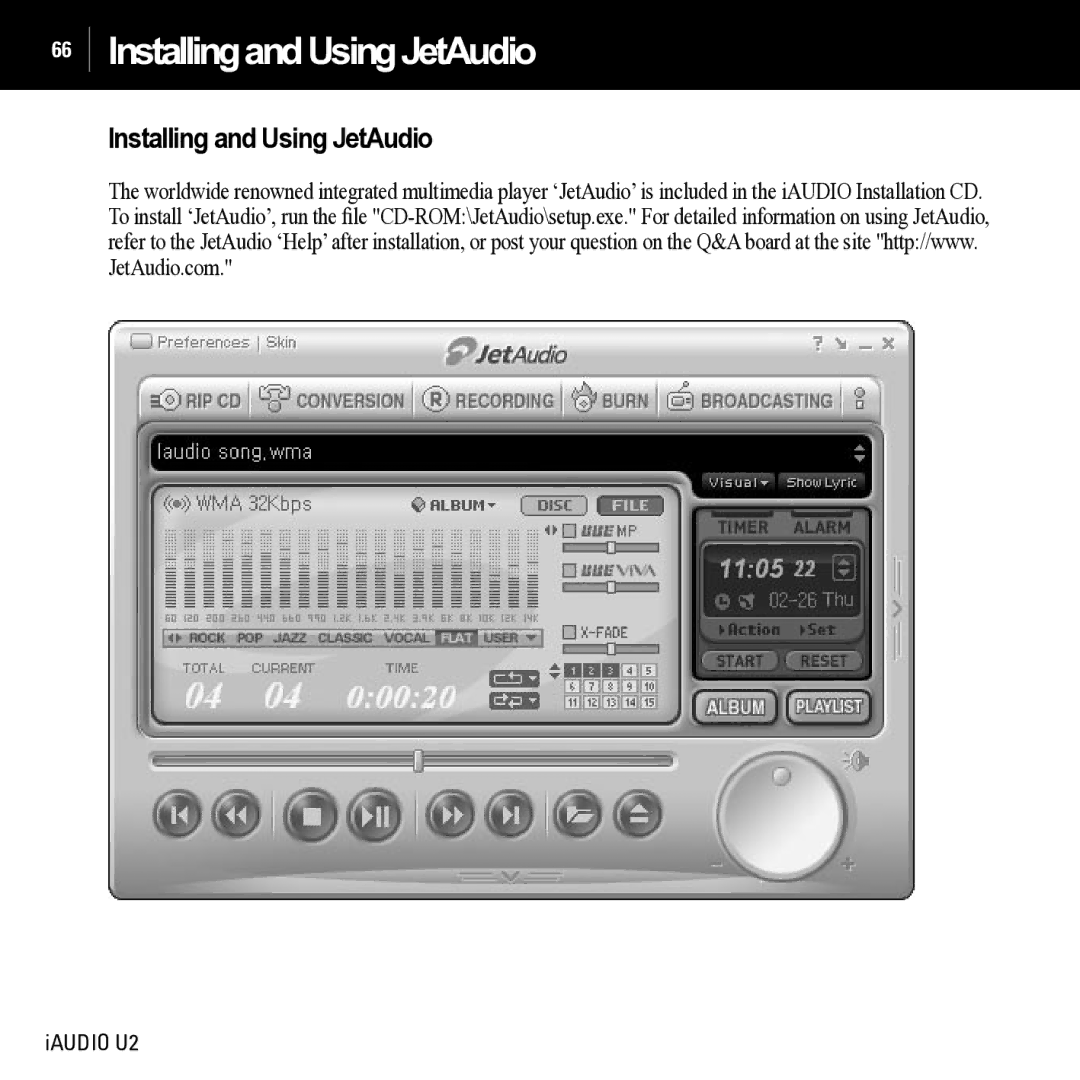 JetAudio iAUDIO U2 manual InstallingandUsingJetAudio, Installing and Using JetAudio 