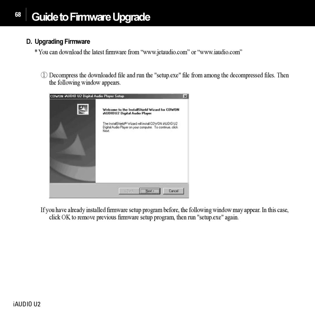 JetAudio iAUDIO U2 manual Upgrading Firmware 