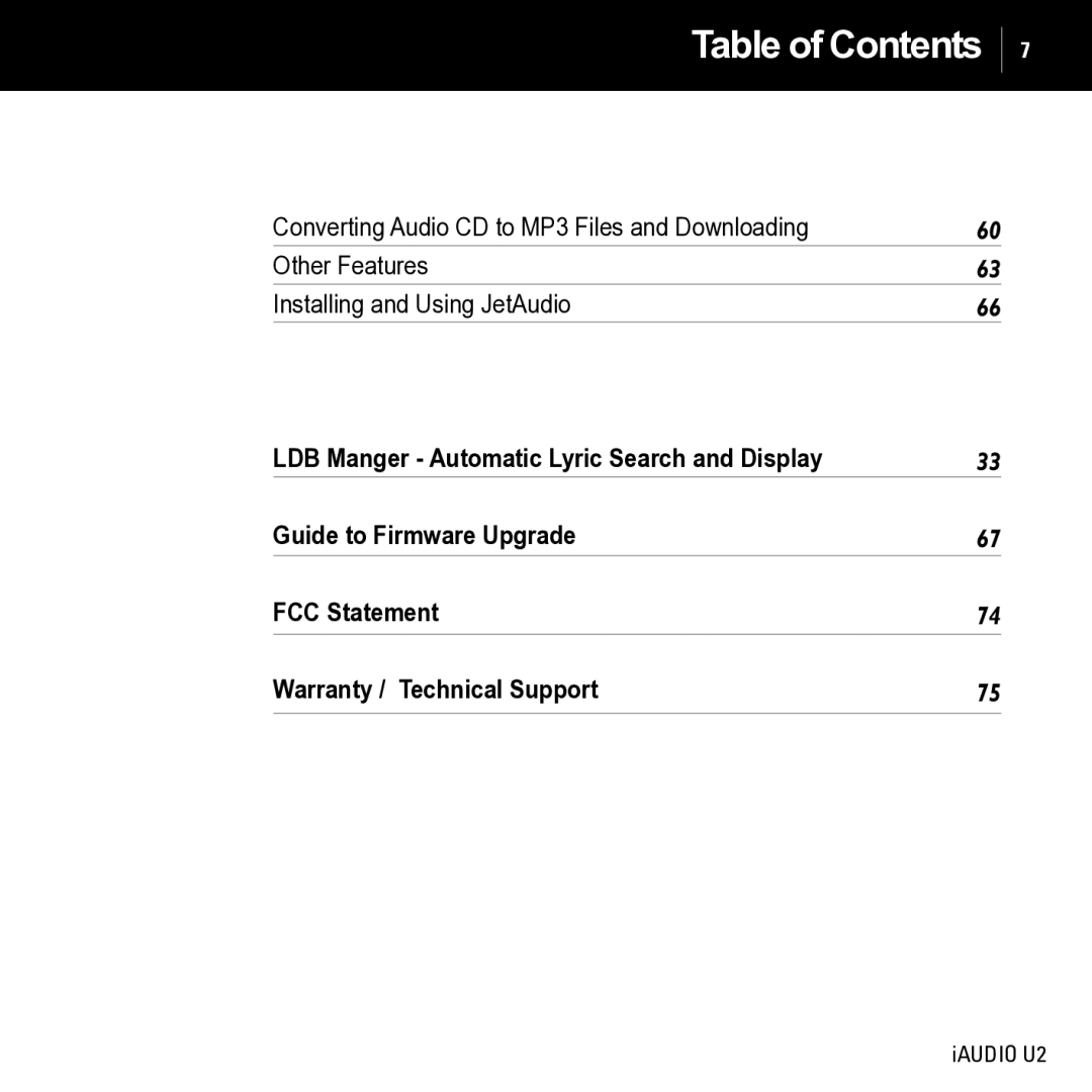 JetAudio iAUDIO U2 manual LDB Manger Automatic Lyric Search and Display 