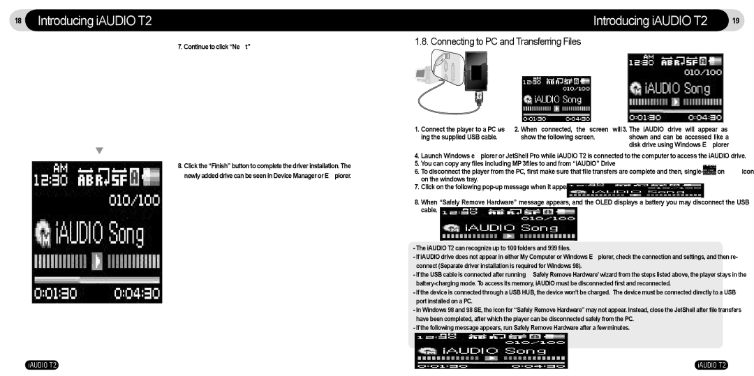 JetAudio T2 manual Connecting to PC and Transferring Files, Continue to click Next, Show the following screen 