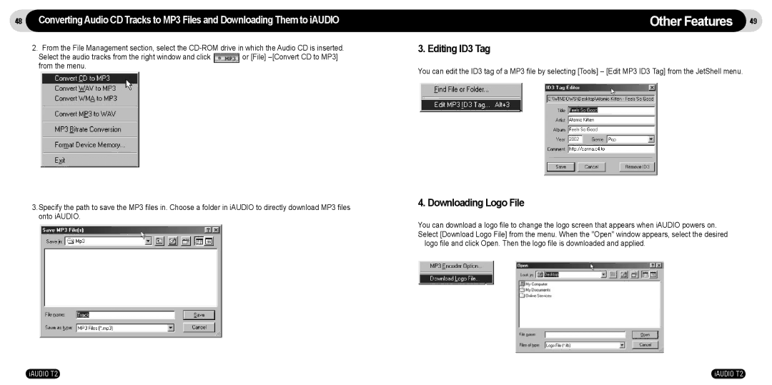 JetAudio T2 manual Editing ID3 Tag, Downloading Logo File 