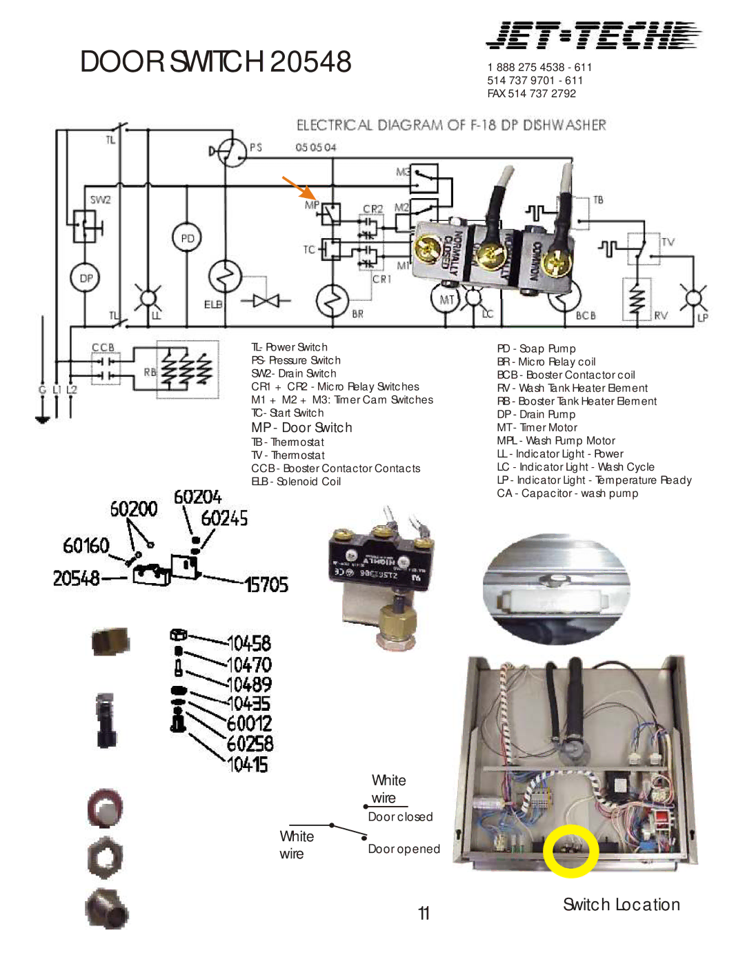 Jettech Metal Products F18-DP manual MP Door Switch 