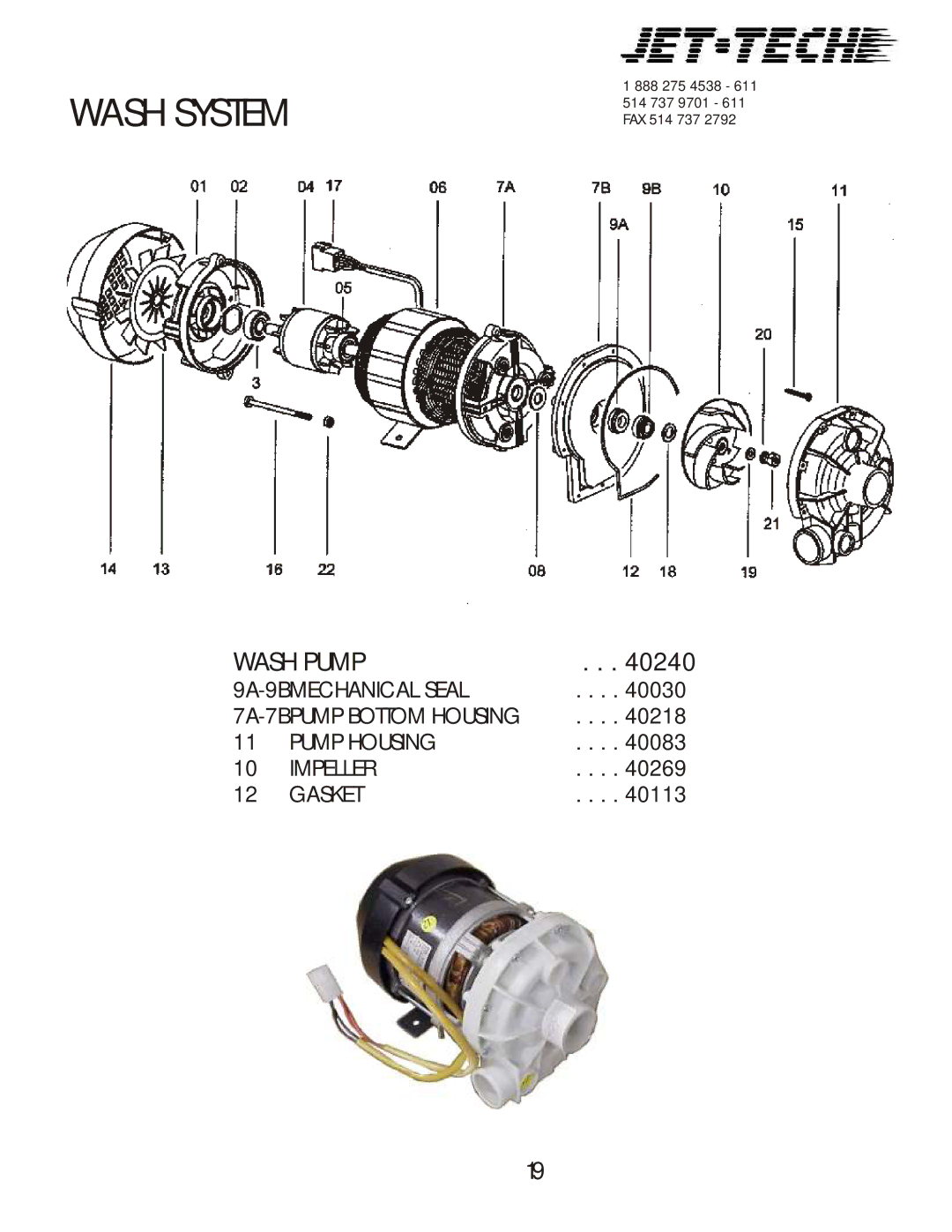 Jettech Metal Products F18-DP manual Wash Pump 