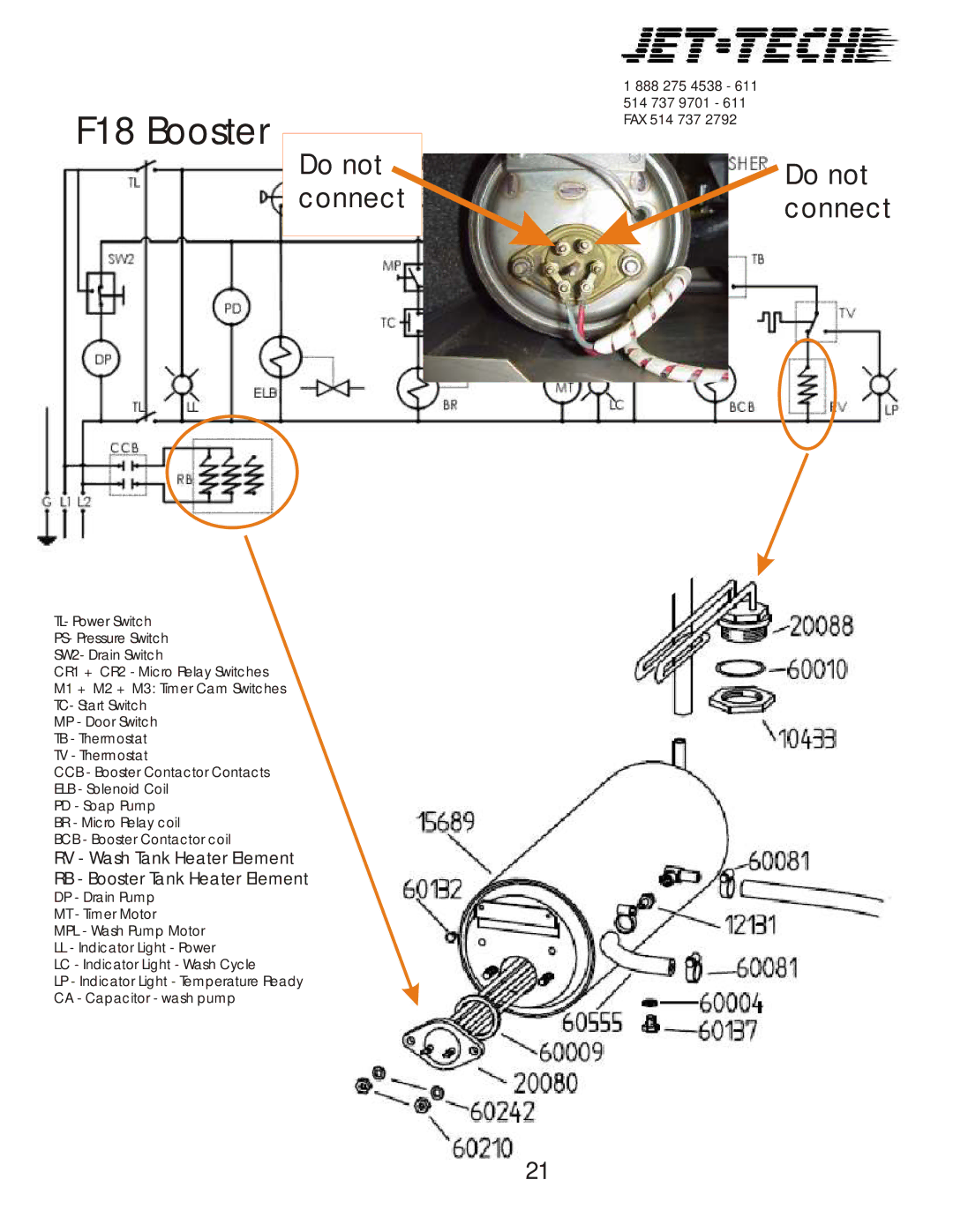 Jettech Metal Products F18-DP manual F18 Booster, RV Wash Tank Heater Element RB Booster Tank Heater Element 