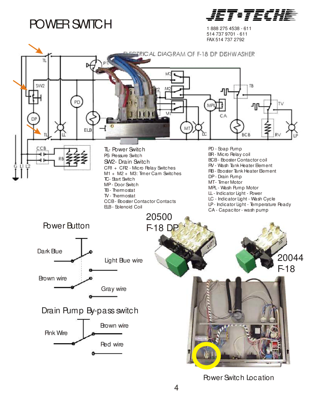 Jettech Metal Products F18-DP manual TL- Power Switch, SW2- Drain Switch 