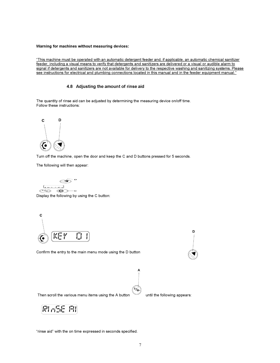 Jettech Metal Products FX-44 operation manual Adjusting the amount of rinse aid 