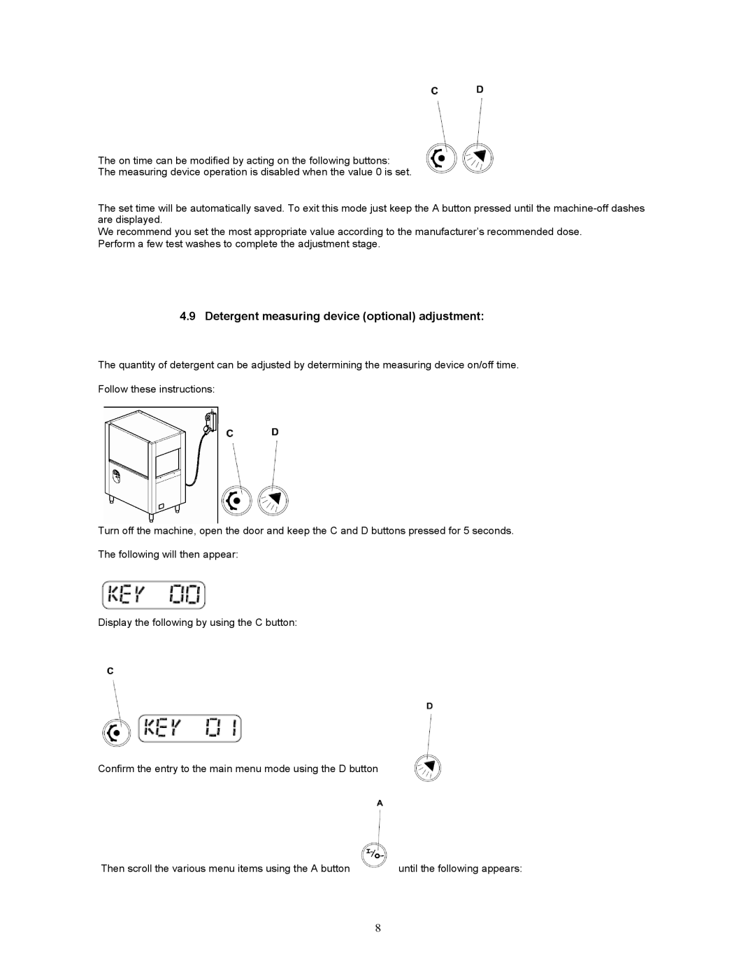 Jettech Metal Products FX-44 operation manual Detergent measuring device optional adjustment 