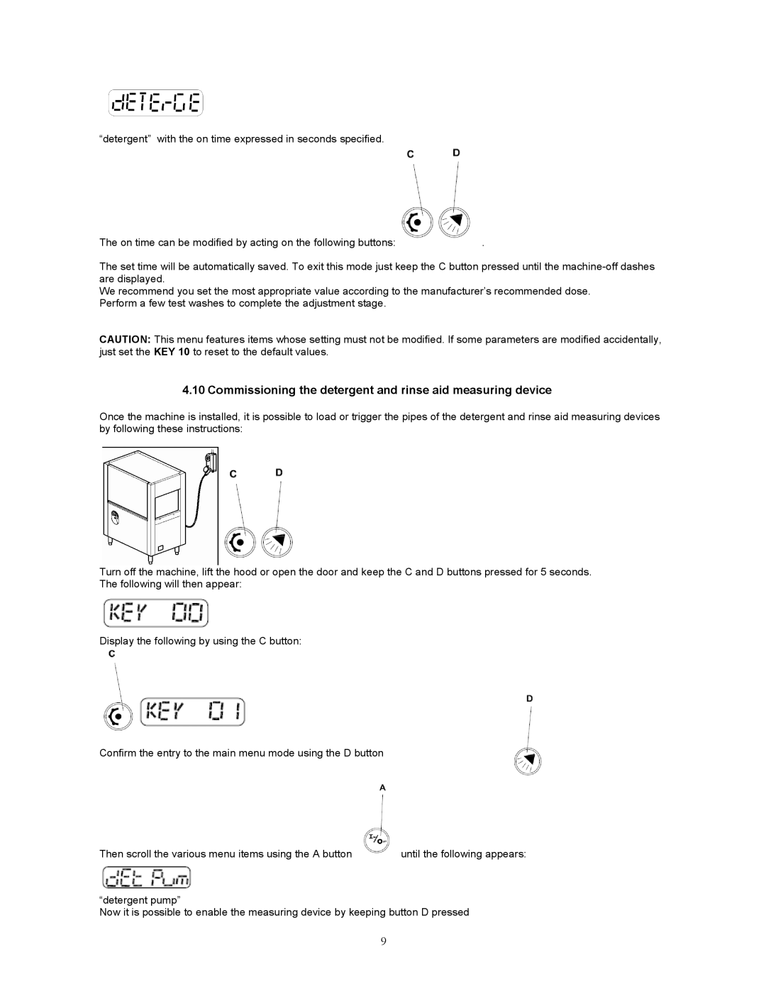 Jettech Metal Products FX-44 operation manual Commissioning the detergent and rinse aid measuring device 