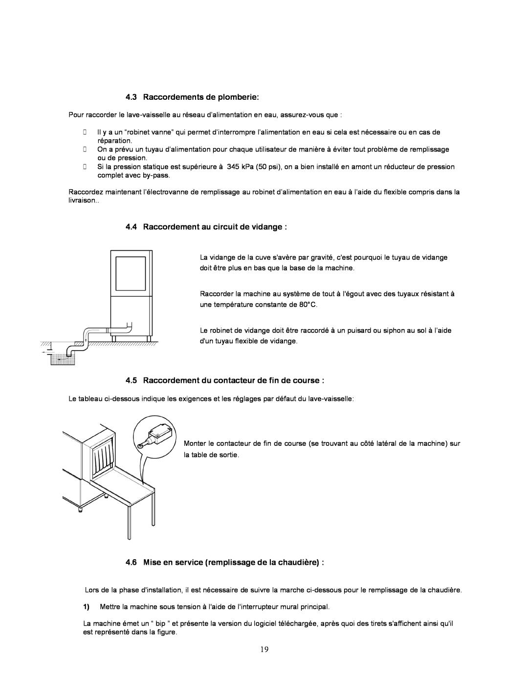 Jettech Metal Products FX-44 operation manual Raccordements de plomberie, Raccordement au circuit de vidange 